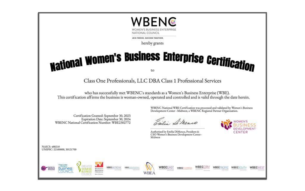 WBENC Certificate Class 1